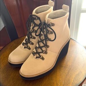 Tom’s wedge booties, excellent condition, taupe, size 8